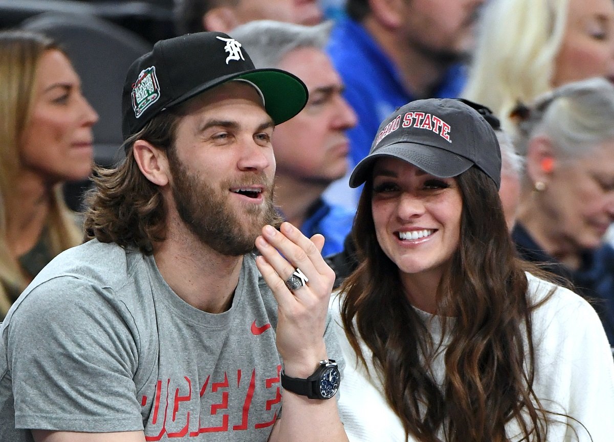 Bryce Harper and his wife, Kayla Harper, attend a college basketball game between the Ohio State Buckeyes and the Kentucky Wildcats