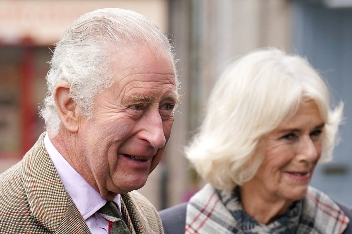 Britain's King Charles III and Camilla Parker Bowles arrive at a reception to thank the community of Aberdeenshire for their organisation and support following the death of Queen Elizabeth II at Station Square, the Victoria & Albert Halls, in Ballater, on October 11, 2022