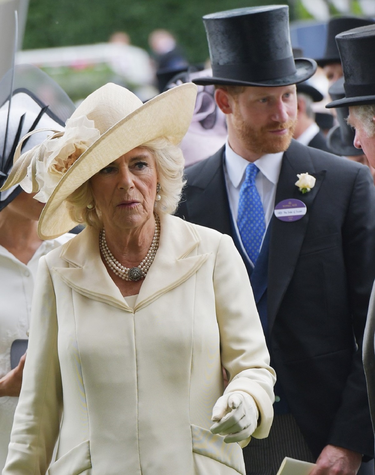 Camilla Parker Bowles and Prince Harry seen on Day 1 of Royal Ascot in 2018