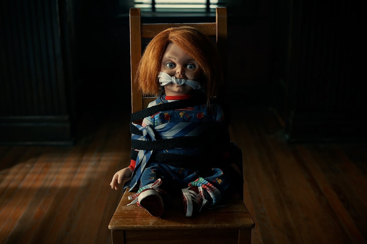 'Chucky' Season 2: Chucky sits tied to a chair with a gag in his mouth