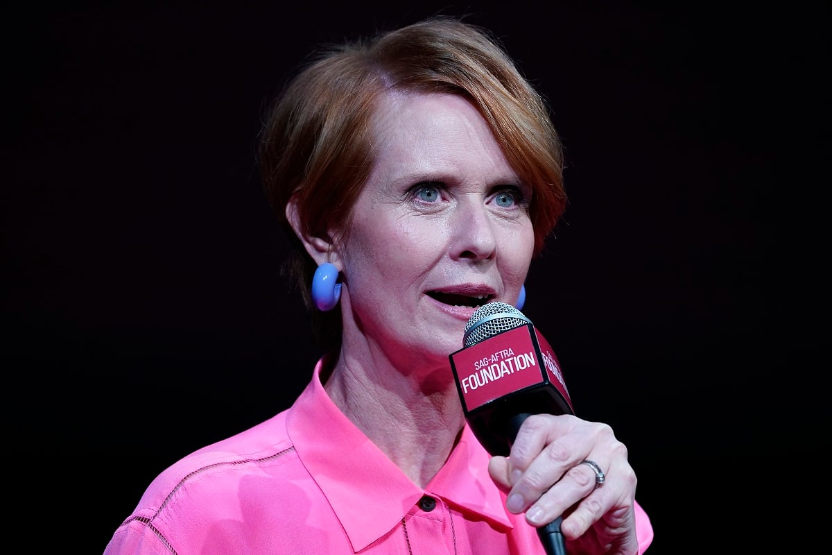 Cynthia Nixon speaks during the SAG-AFTRA Foundation's "The Gilded Age" discussion at The Robin Williams Center on October 09, 2022 in New York City