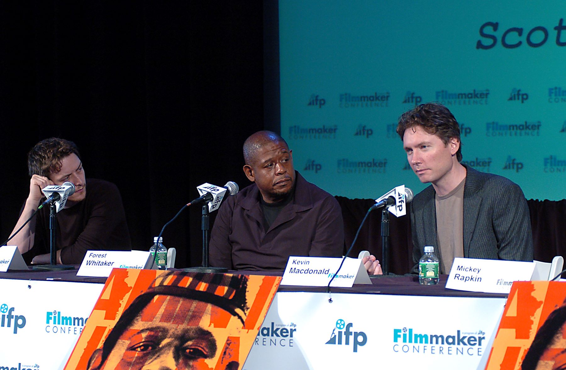 Forest Whitaker at a 'The Last King of Scotland' panel with James McAvoy and director Kevin McDonald