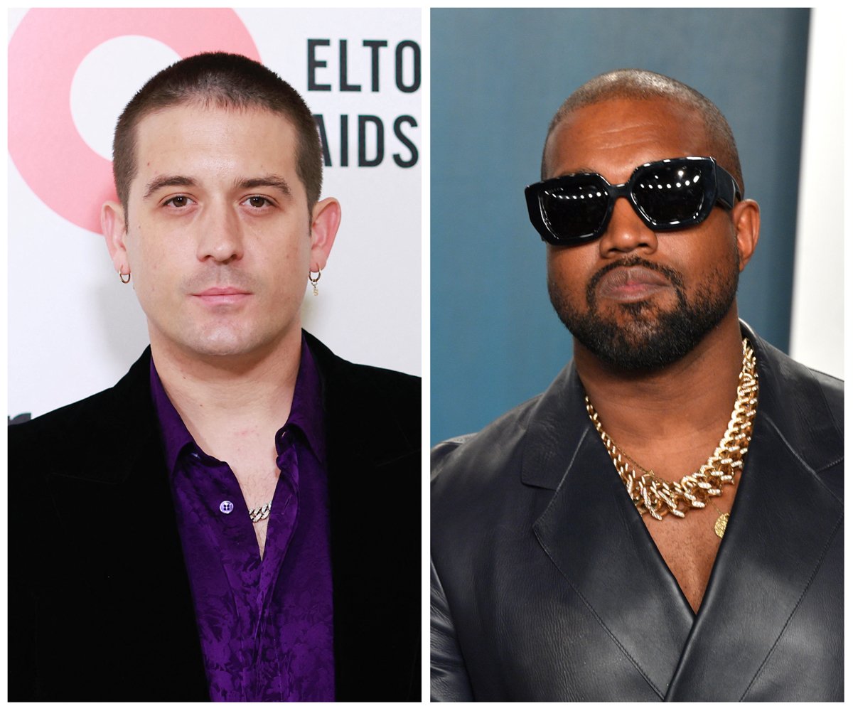 Side by side photos of G-Eazy and Kanye West.