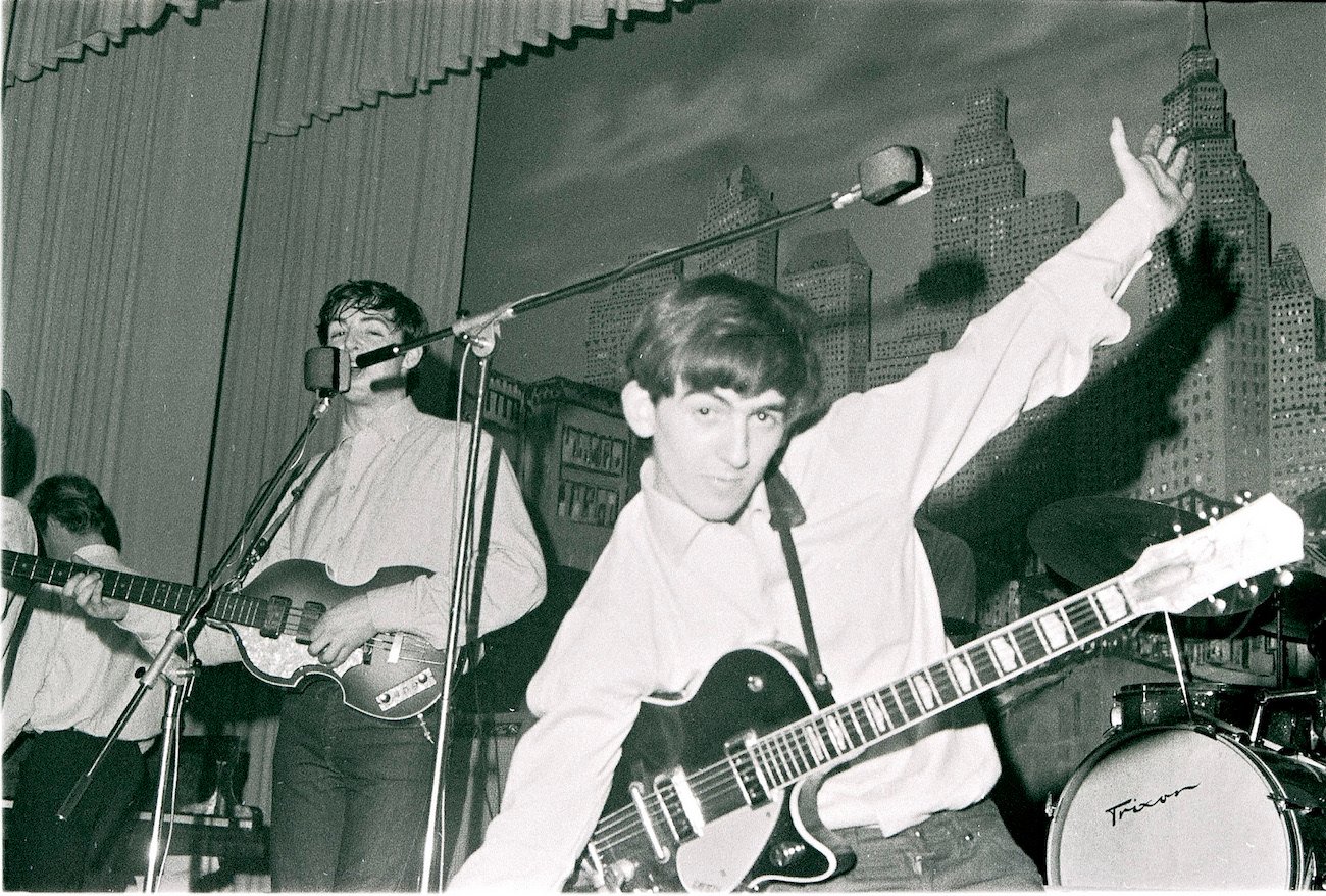 George Harrison performing with The Beatles in Hamburg, Germany.
