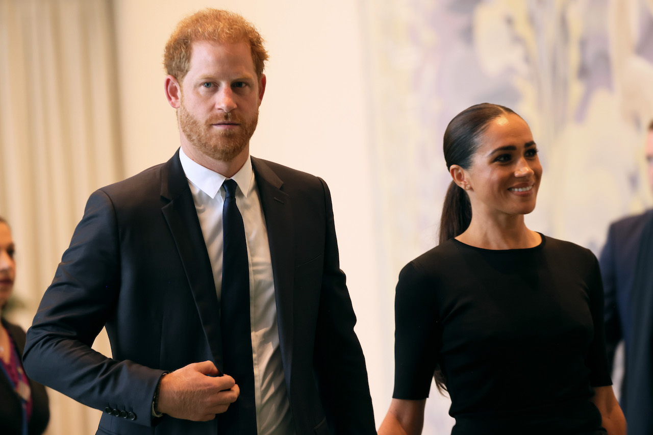 Prince Harry, Duke of Sussex, and Meghan Markle, Duchess of Sussex, arrive at the United Nations Headquarters on July 18, 2022. A body language expert picked up on hints of an 'underlying issue' between them at this event.