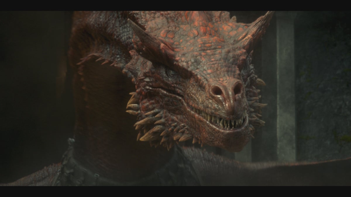 Daemon's dragon Caraxes in House of the Dragon has red scales and sharp teeth.