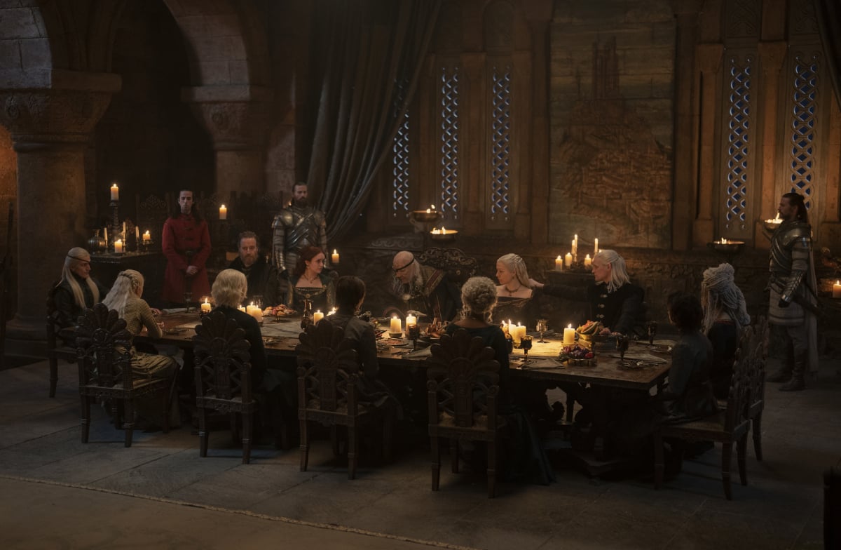 This House of the Dragon character's death is confirmed in episode 8. Viserys and his family sit around a dinner table lit with candles.