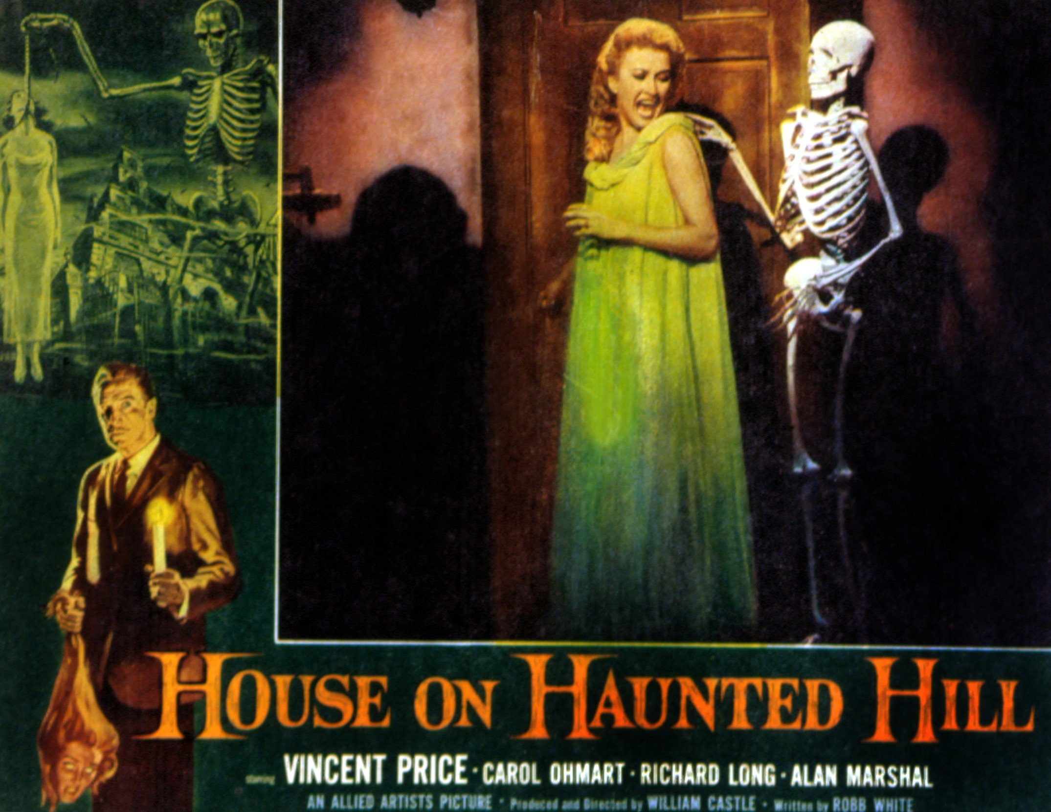 Lobby card for the 1959 Vincent Price movie 'House on Haunted Hill'