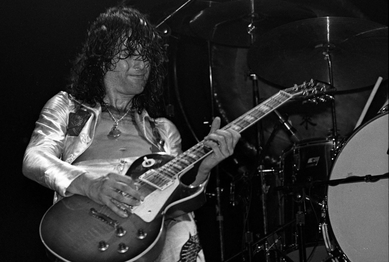 Led Zeppelin guitarist Jimmy Page, who hated the trimmed single version of "Whole Lotta Love," plays during a 1977 concert at Madison Square Garden.
