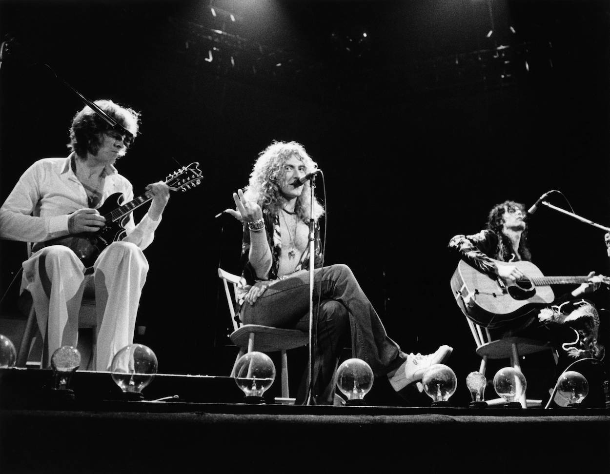 John Paul Jones (from left), who once accurately explained why Led Zeppelin worked so well together, Robert Plant, and Jimmy Page perform in 1975.