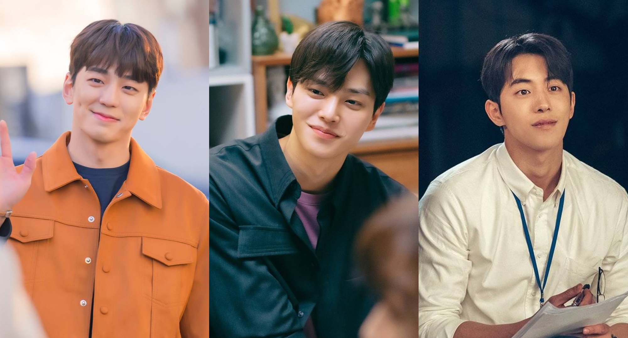 K-drama actors Kim Min-kyu, Song Kang, and Nam Joo-hyuk.