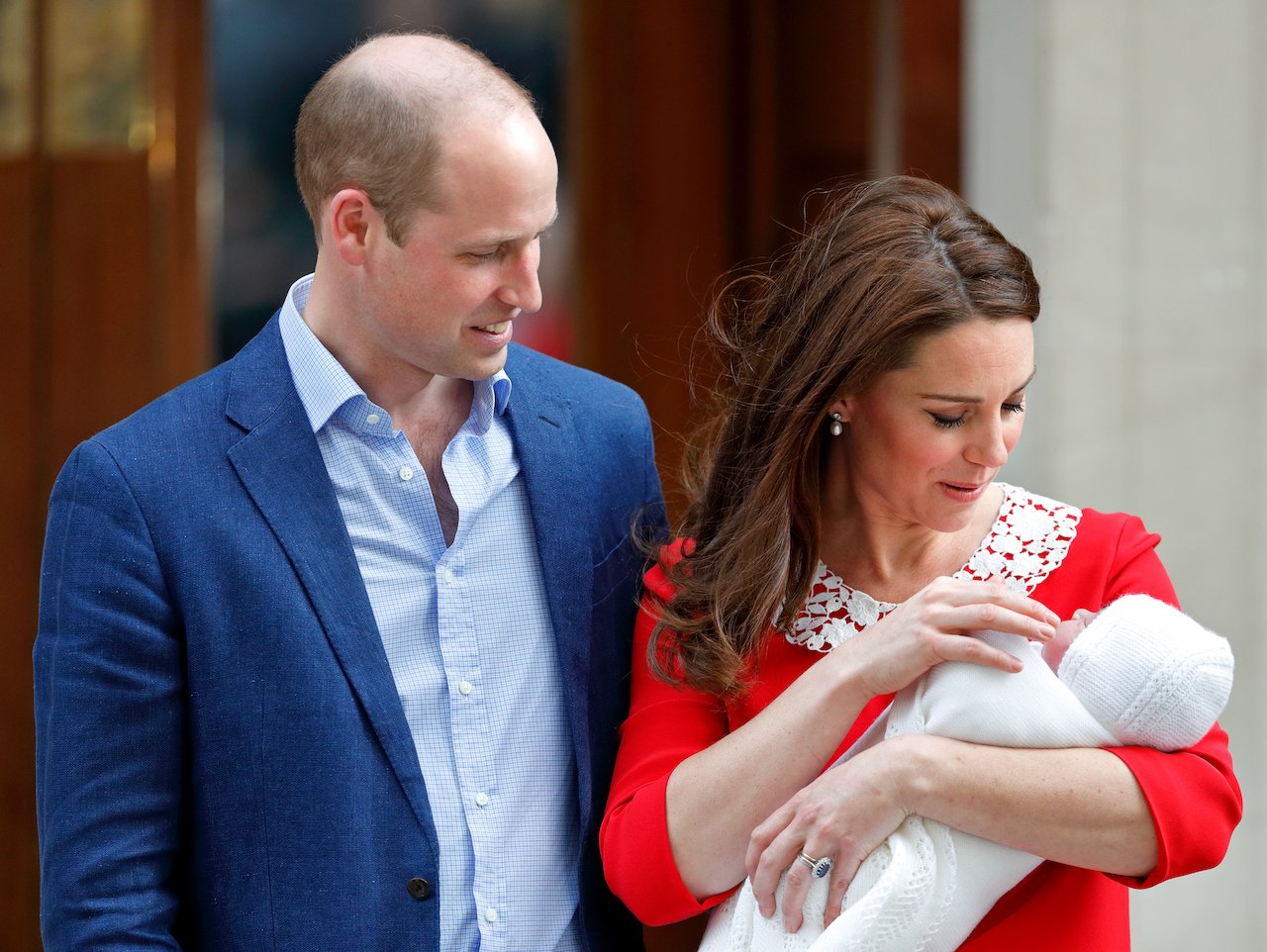 Prince William and Kate Middleton depart St Mary's Hospital with newborn Prince Louis on April 23, 2018, in London, England.