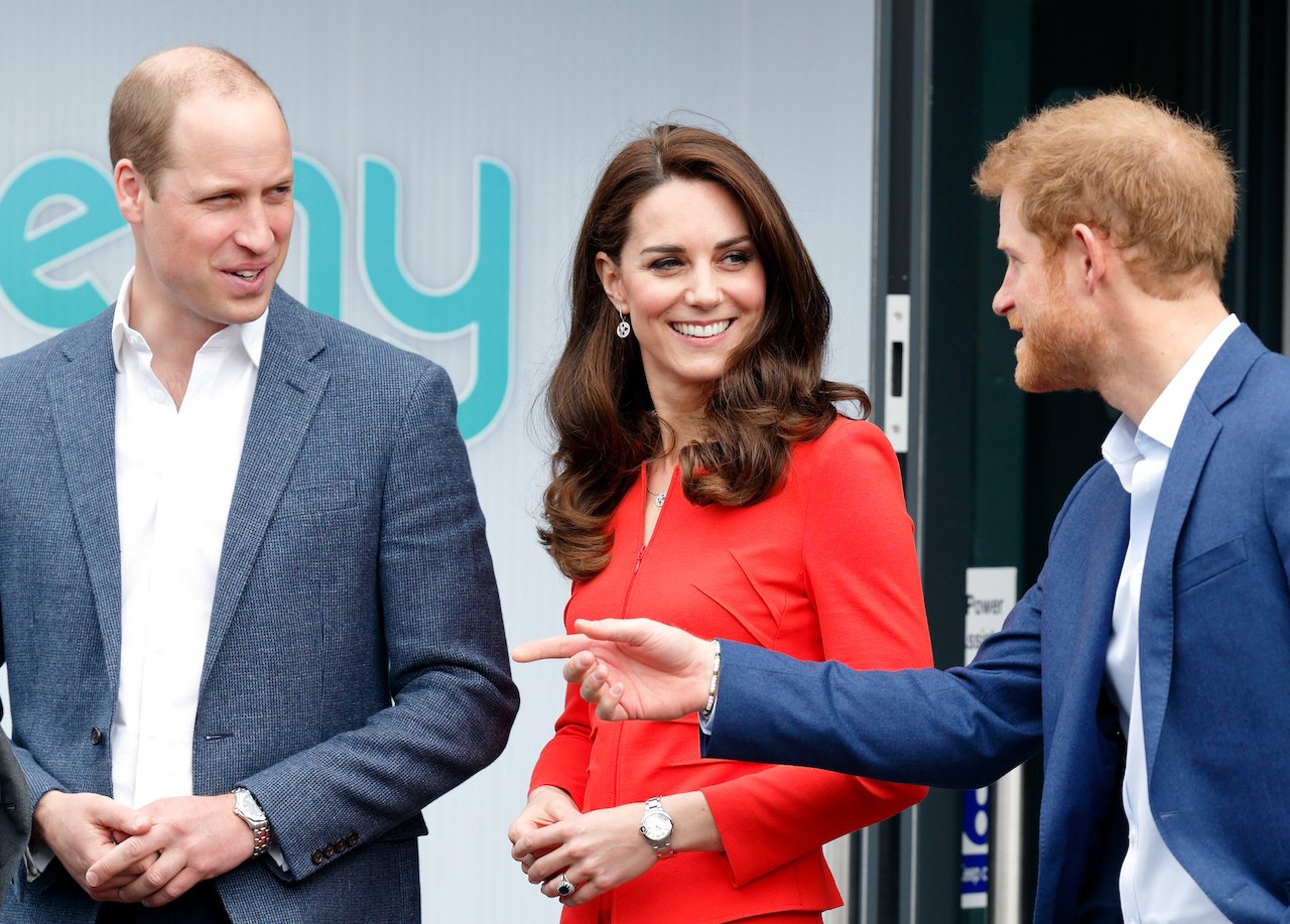 Prince William, Kate Middleton, and Prince Harry attend the official opening of The Global Academy in support of Heads Together on April 20, 2017, in Hayes, England.