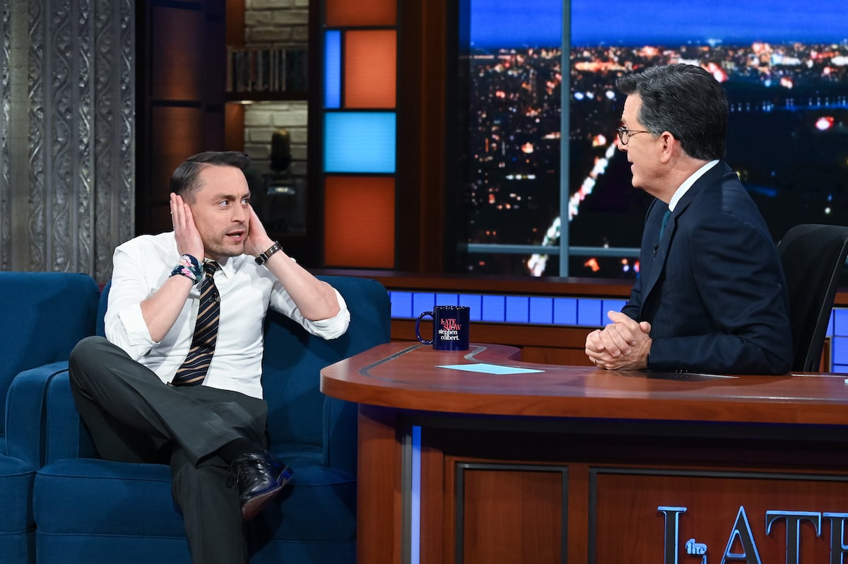 Kieran Culkin speaks to Stephen Colbert during The Late Show with Stephen Colbert