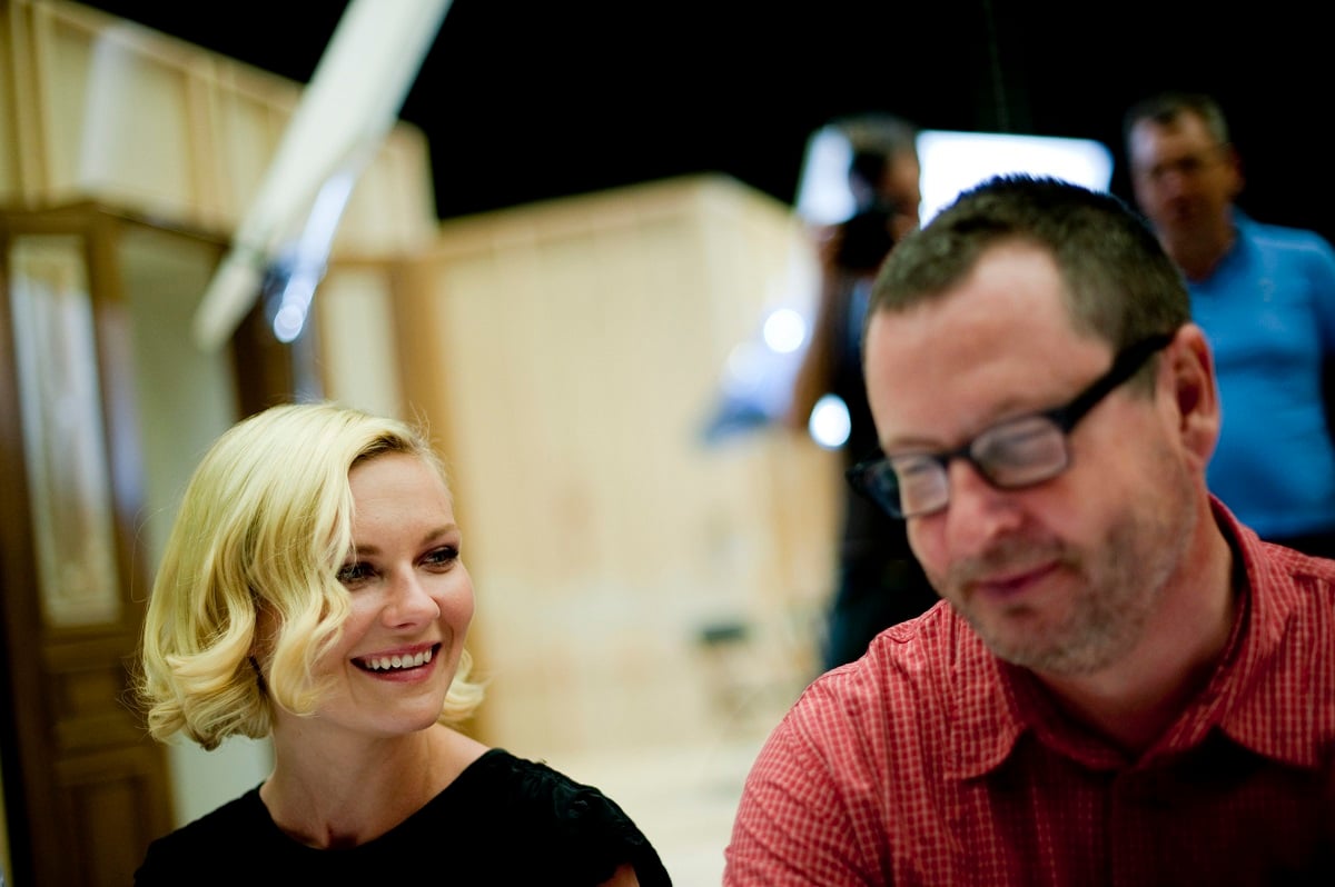 Kirsten Dunst and Lars von Trier at a press conference.