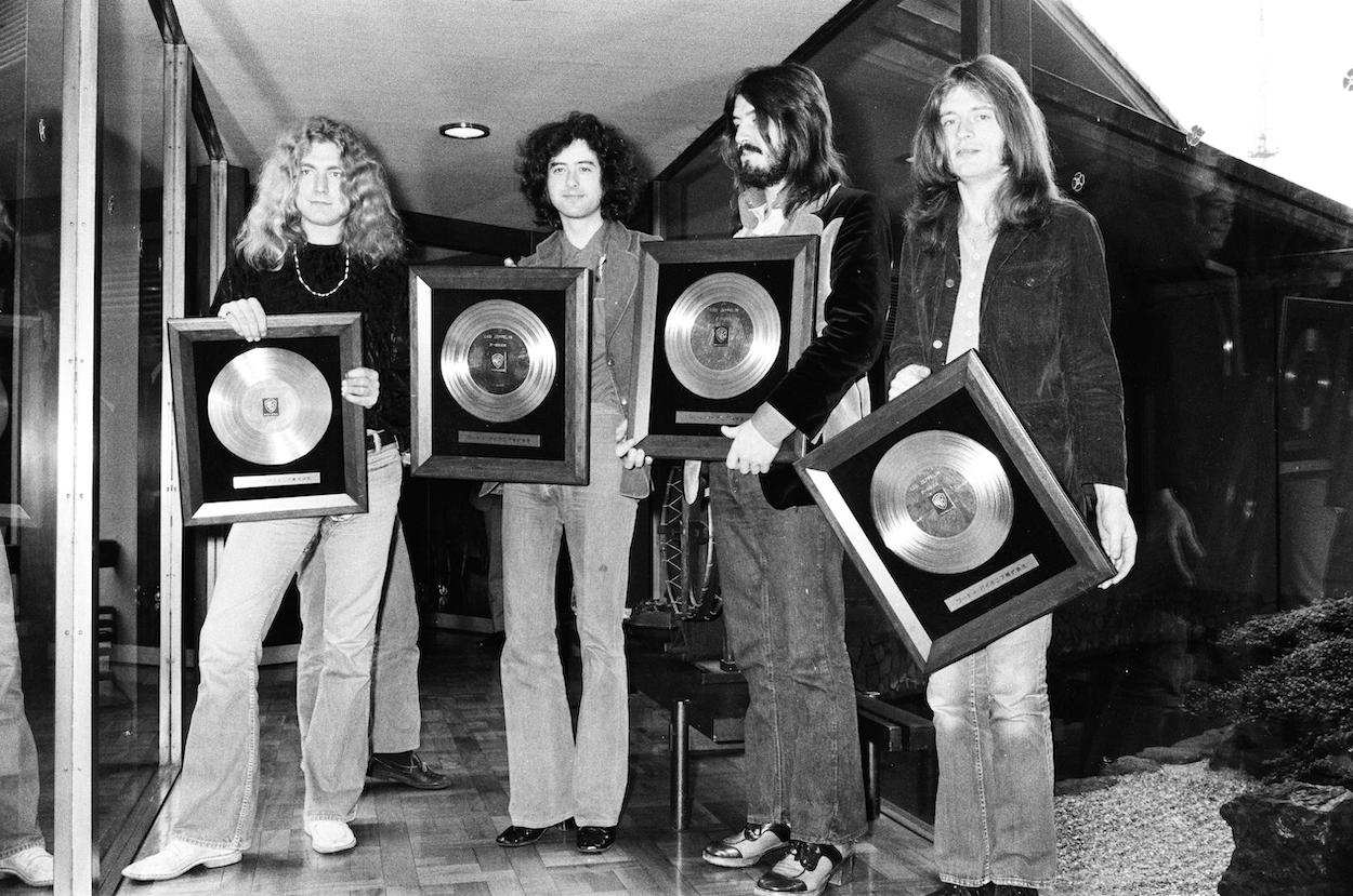 Robert Plant (from left), Jimmy Page, John Bonham, and John Paul Jones of Led Zeppelin didn't put a song on the English singles charts until 1997.