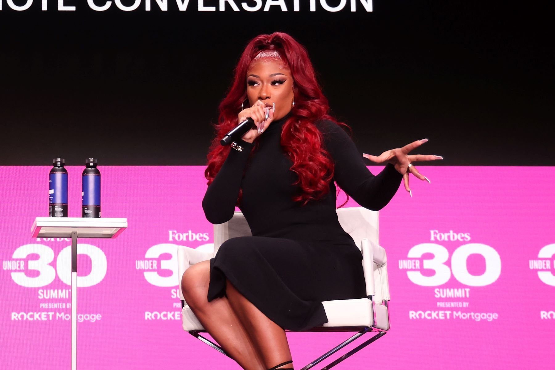 Megan Thee Stallion Forbes speaking at the 2022 Forbes 30 Under 30 Summit at the Detroit Opera House
