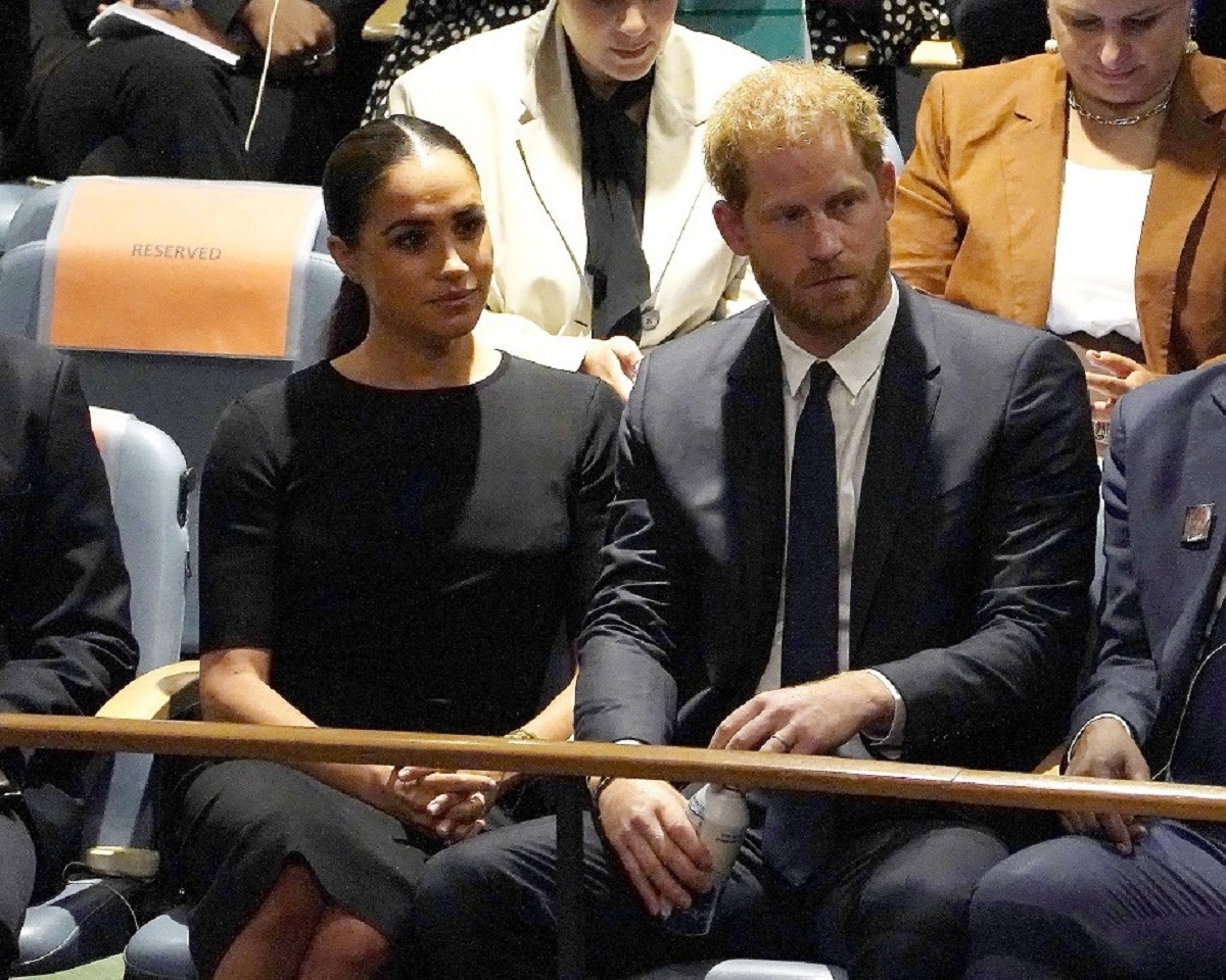Meghan Markle and Prince Harry listen to speakers at the General Assembly during the Nelson Mandela International Day at the United Nations Headquarters