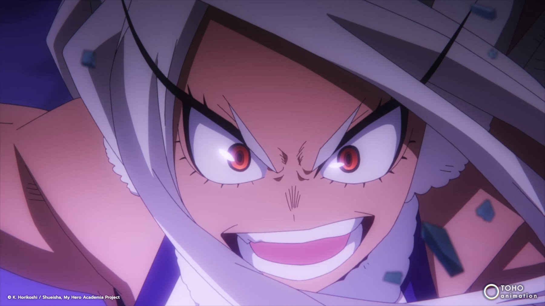 Mirko in 'My Hero Academia' Season 6 for our article asking the question: does Mirko die in the manga? She looks angry, but she's smiling.