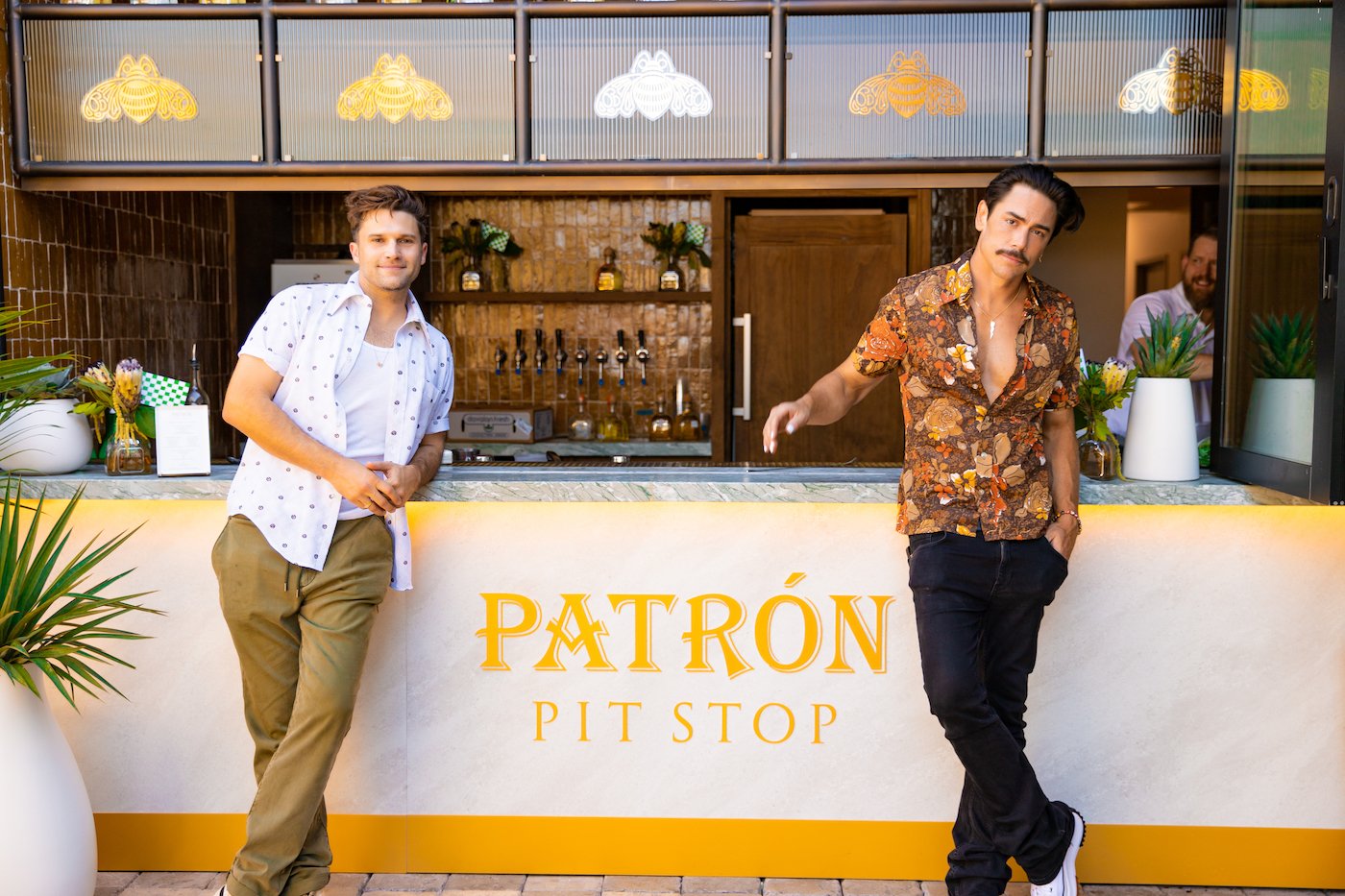 Tom Schwartz and Tom Sandoval 
 pose at the PATRÓN Pit Stop 