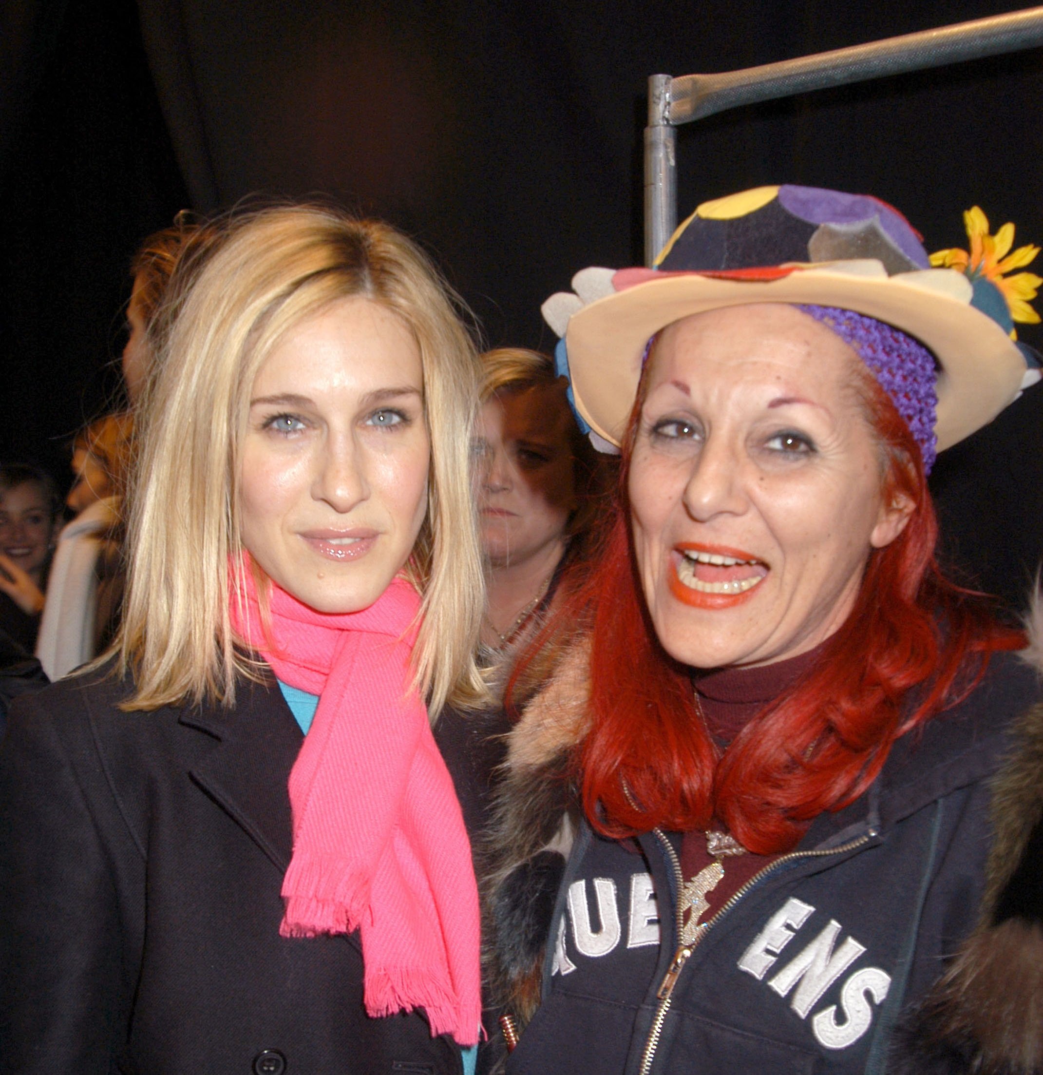 Sarah Jessica Parker and Patricia Field pose at New YorK Fashion Week in 2003