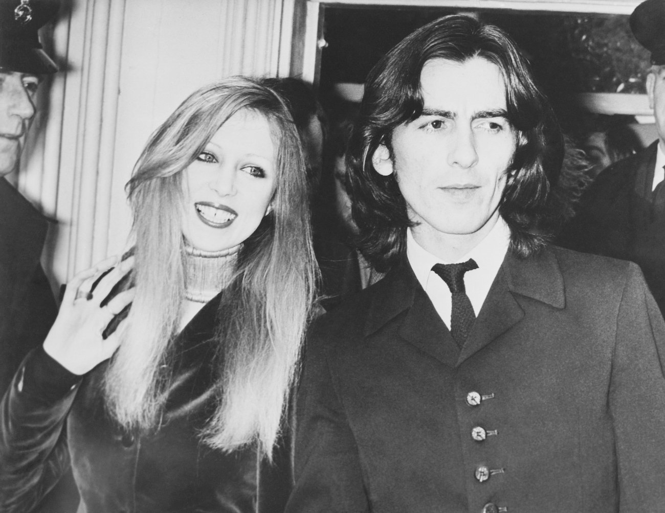 Pattie Boyd and George Harrison leaving a courthouse in the late 1960s.