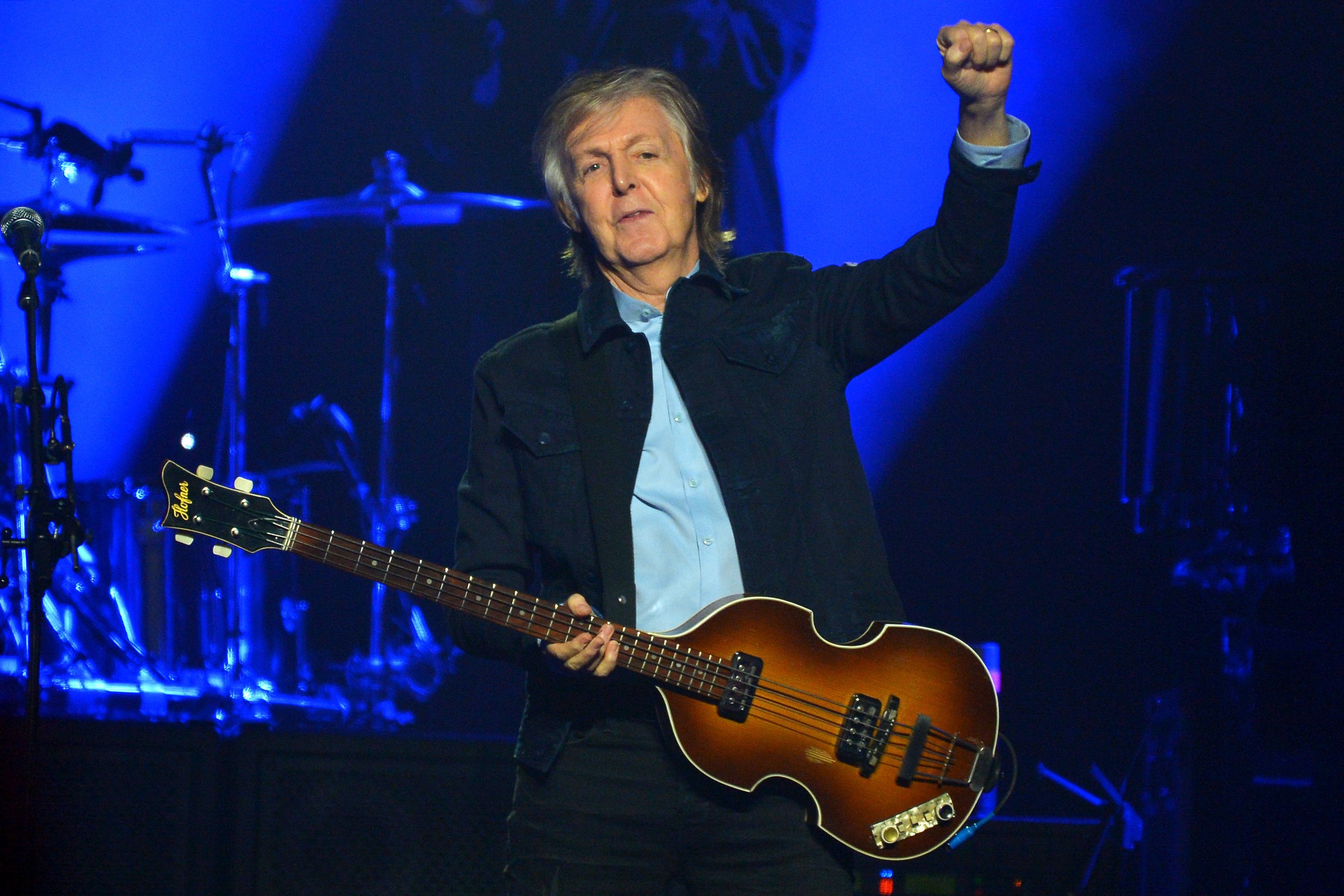 Paul McCartney performs on stage at the O2 Arena during his 'Freshen Up' tour in London, England