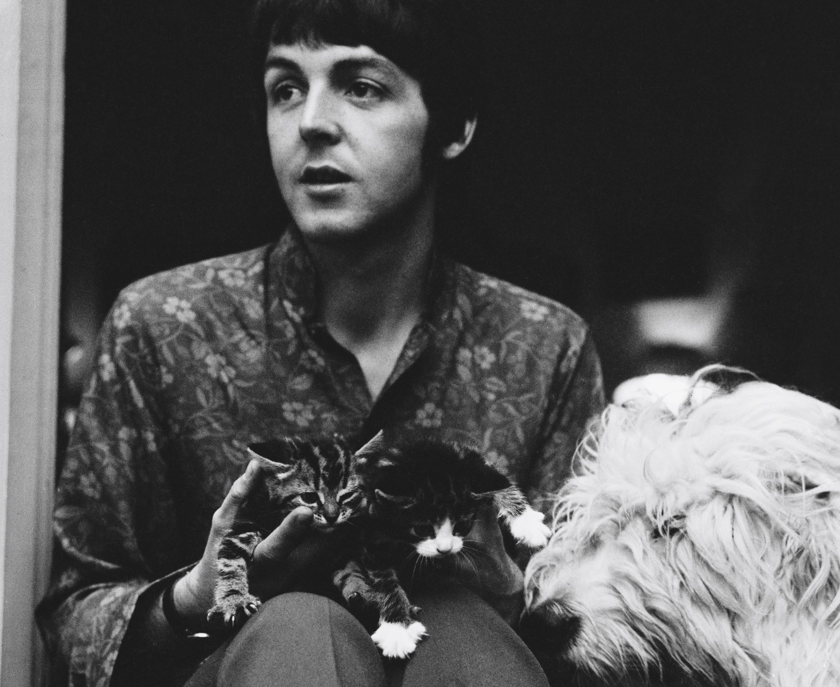 Paul McCartney with a dog during The Beatles' 'The White Album' era