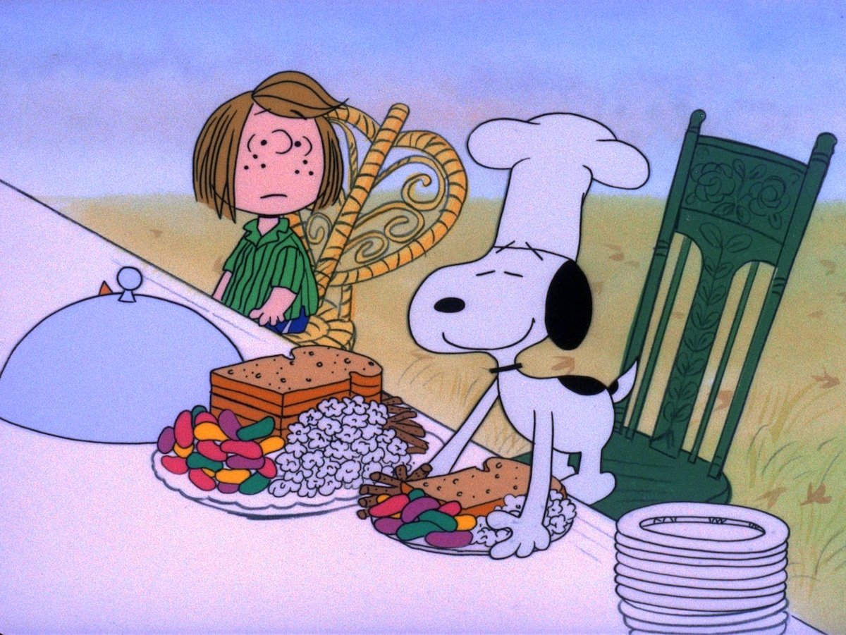 Peppermint Patty looking at Snoopy in 'A Charlie Brown Thanksgiving'