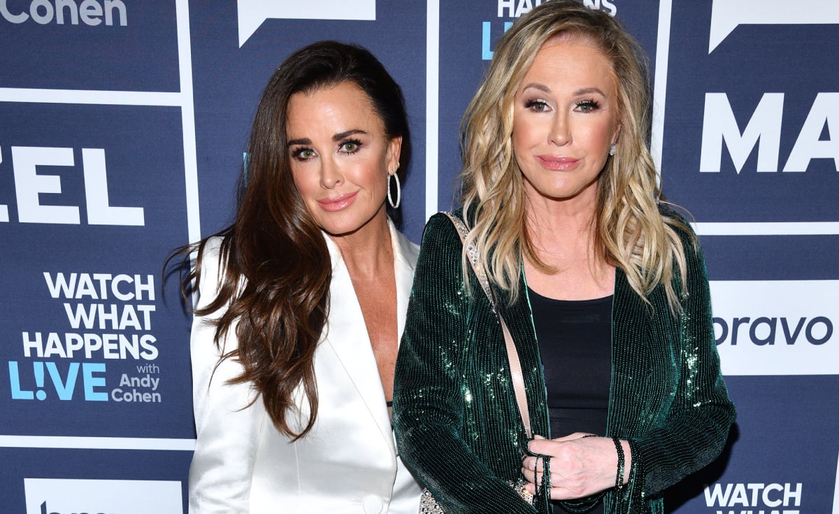 Kyle Richards and Kathy Hilton pose before an appearance on Watch What Happens Live
