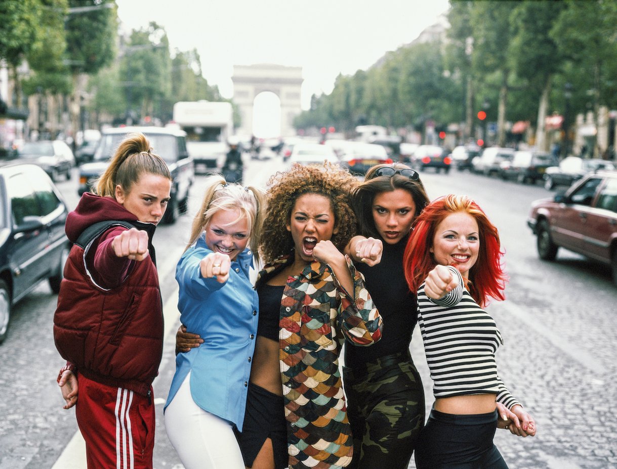 Melanie Chisholm, Emma Bunton, Melanie Brown, Victoria Beckham, and Geri Halliwell of the Spice Girls