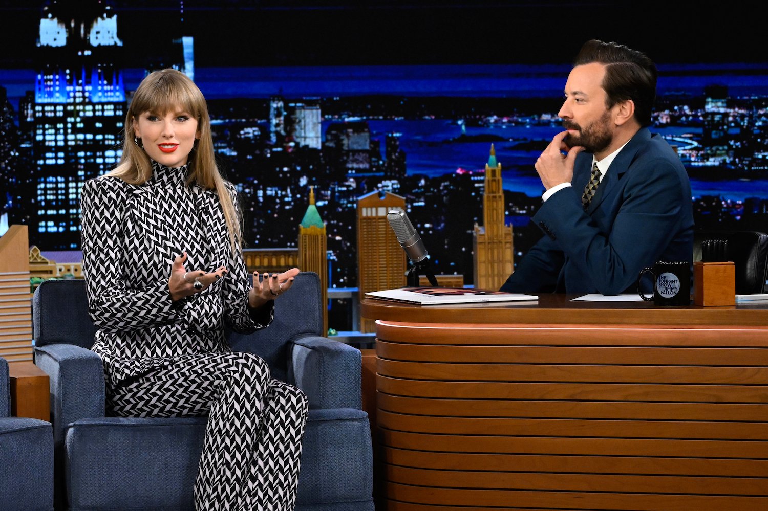 Taylor Swift during an interview with host Jimmy Fallon on 'The Tonight Show Starring Jimmy Fallon'