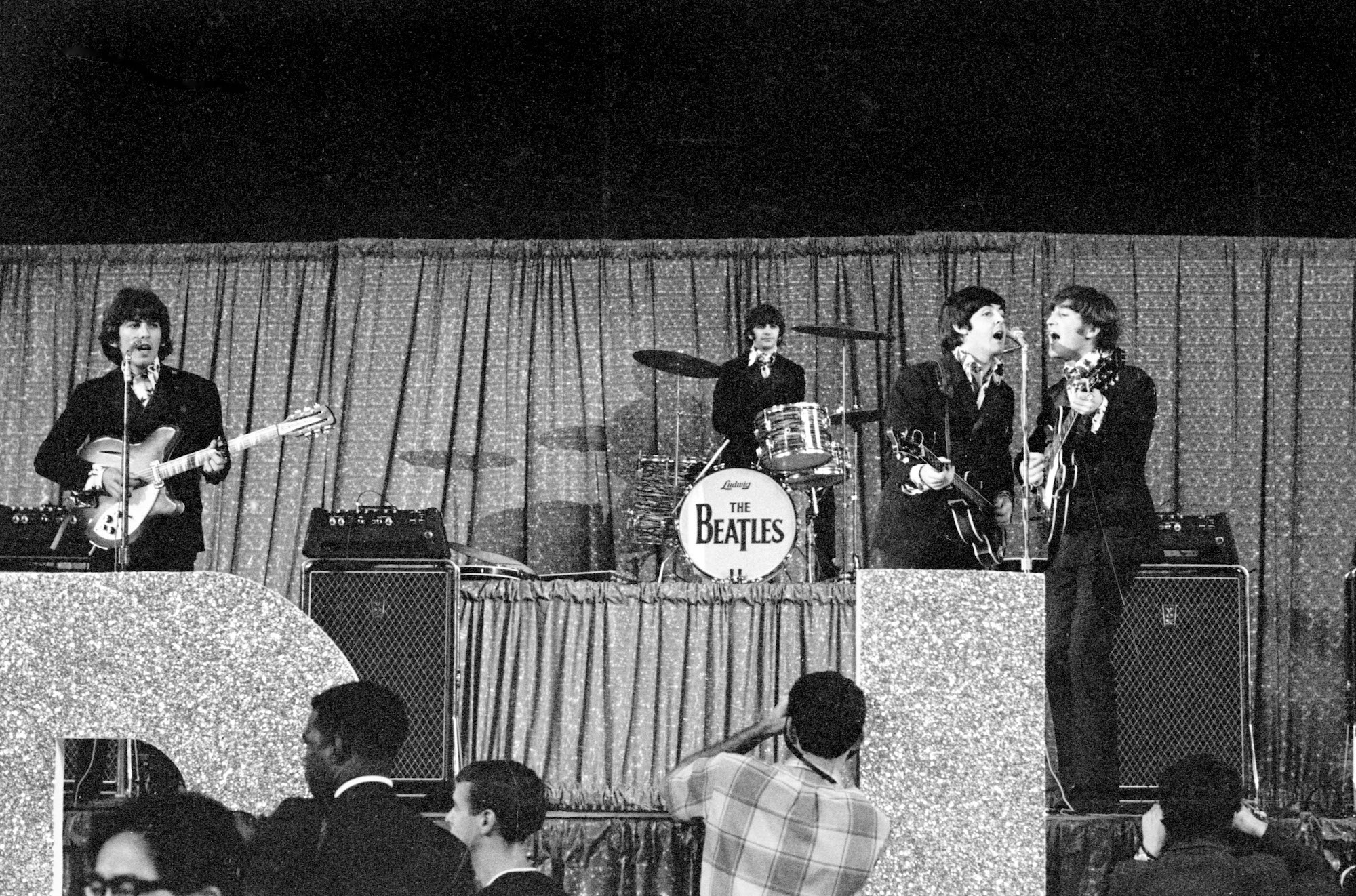 The Beatles perform at Dodger Stadium in 1966