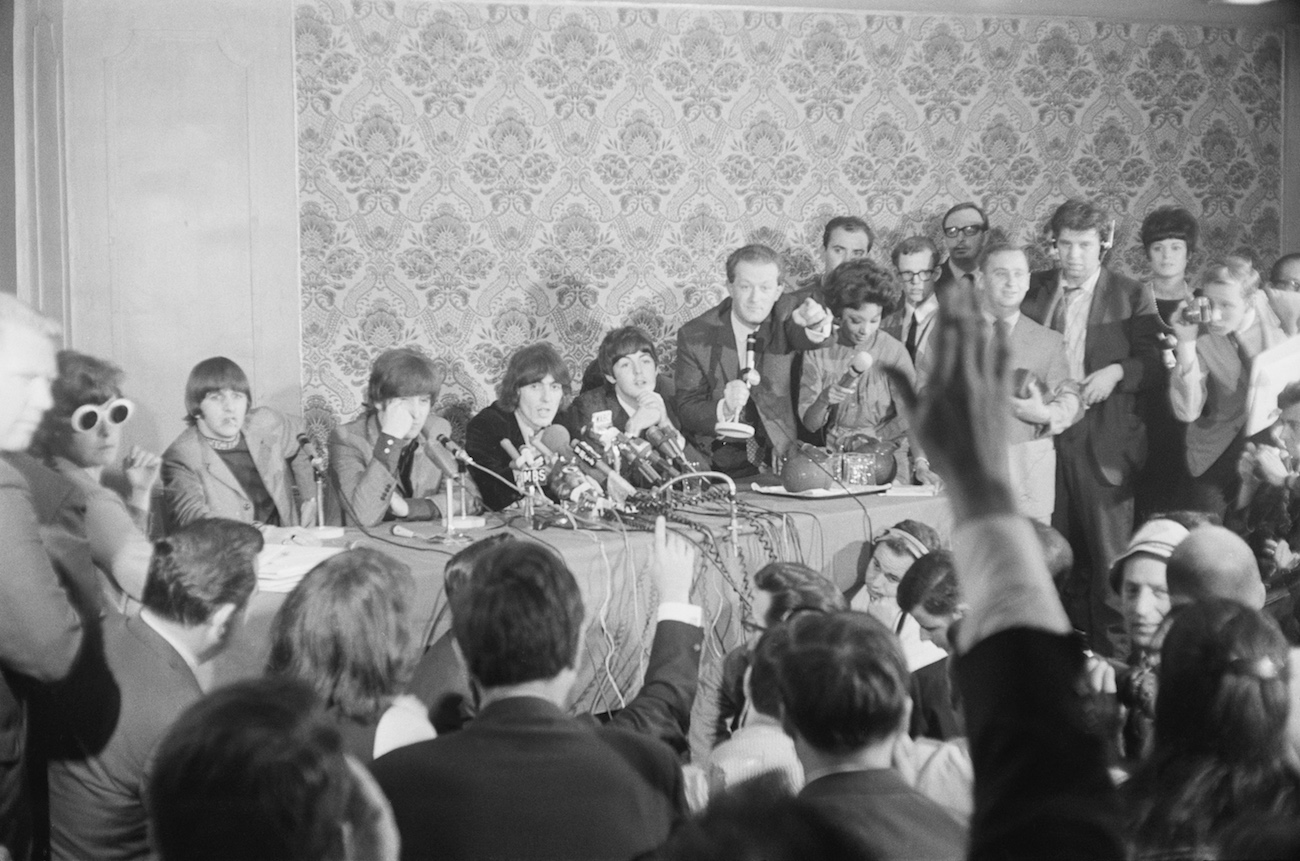 The Beatles during a press conference in New York City in 1964.