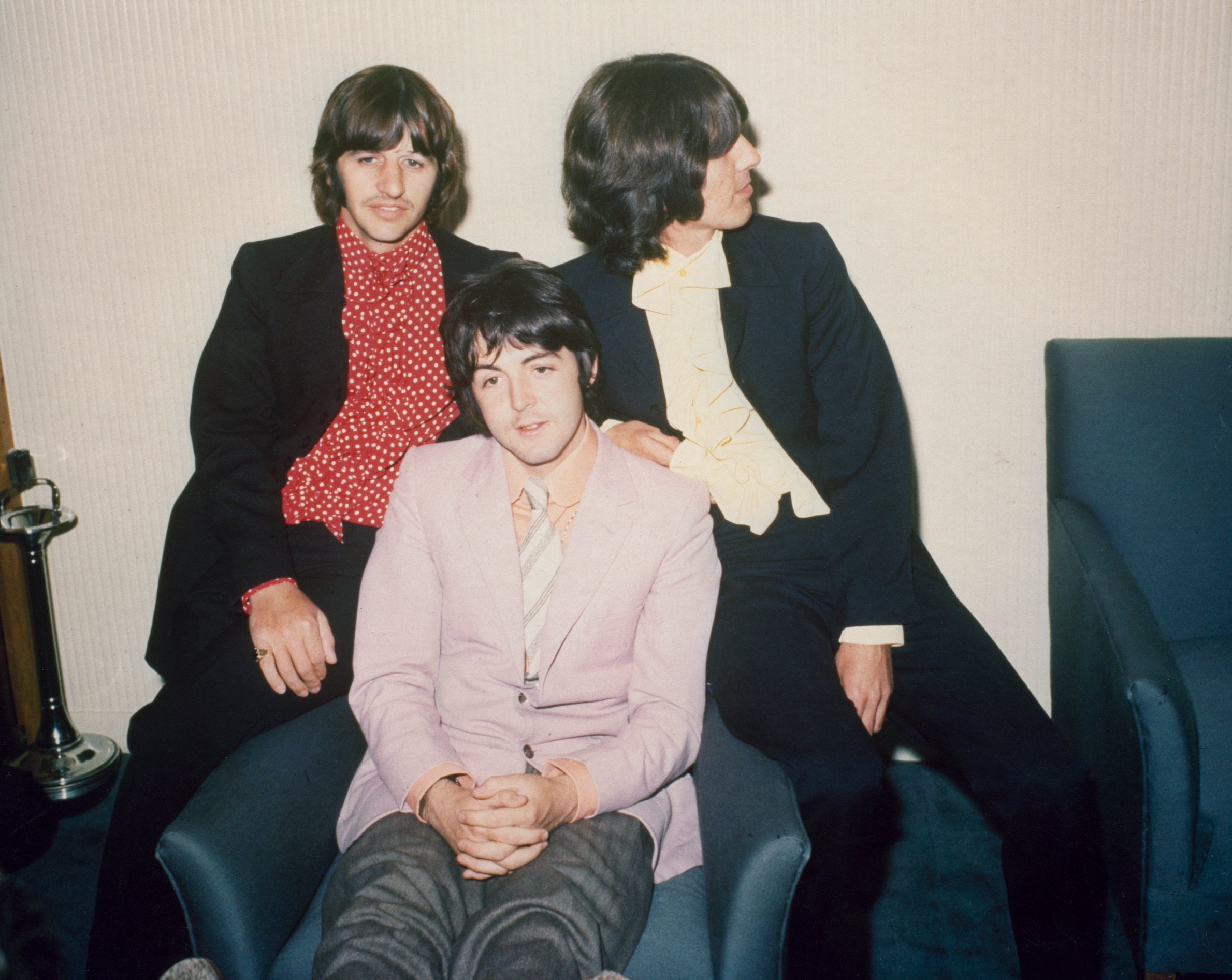 Ringo Starr, Paul McCartney, and George Harrison attend a press screening for Yellow Submarine