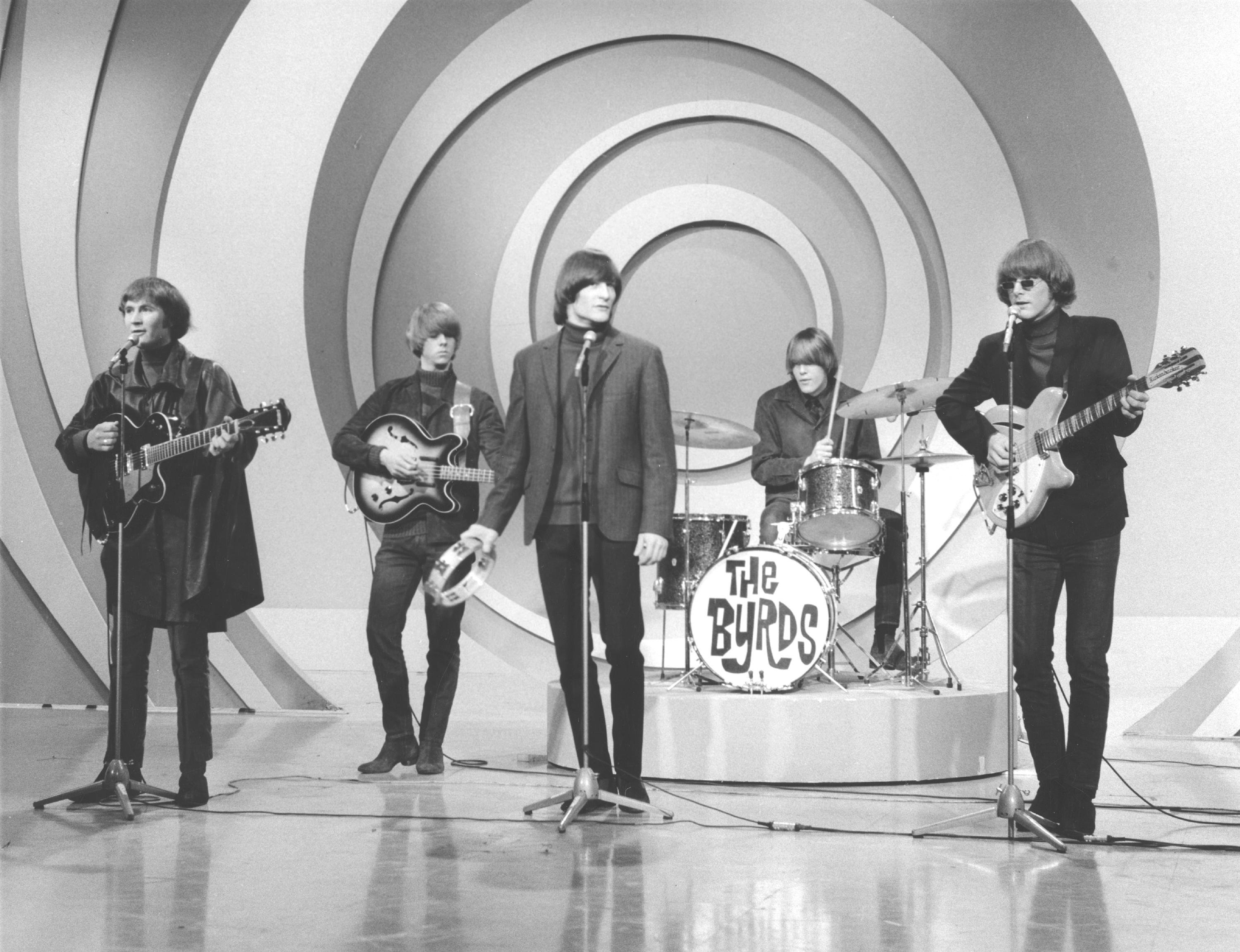 The Byrds (David Crosby, Chris Hillman, Gene Clark, Michael Clarke, and Jim McGuinn) perform 'Turn Turn Turn' on The Ed Sullivan Show