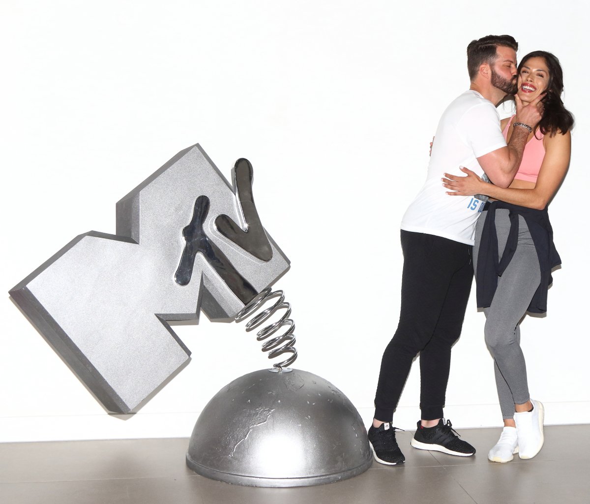 Johnny Bananas and Nany Gonzalez from MTV's brand new series, The Challenge: War Of The Worlds attend press launch at MTV HQ, Hawley Crescent, Camden