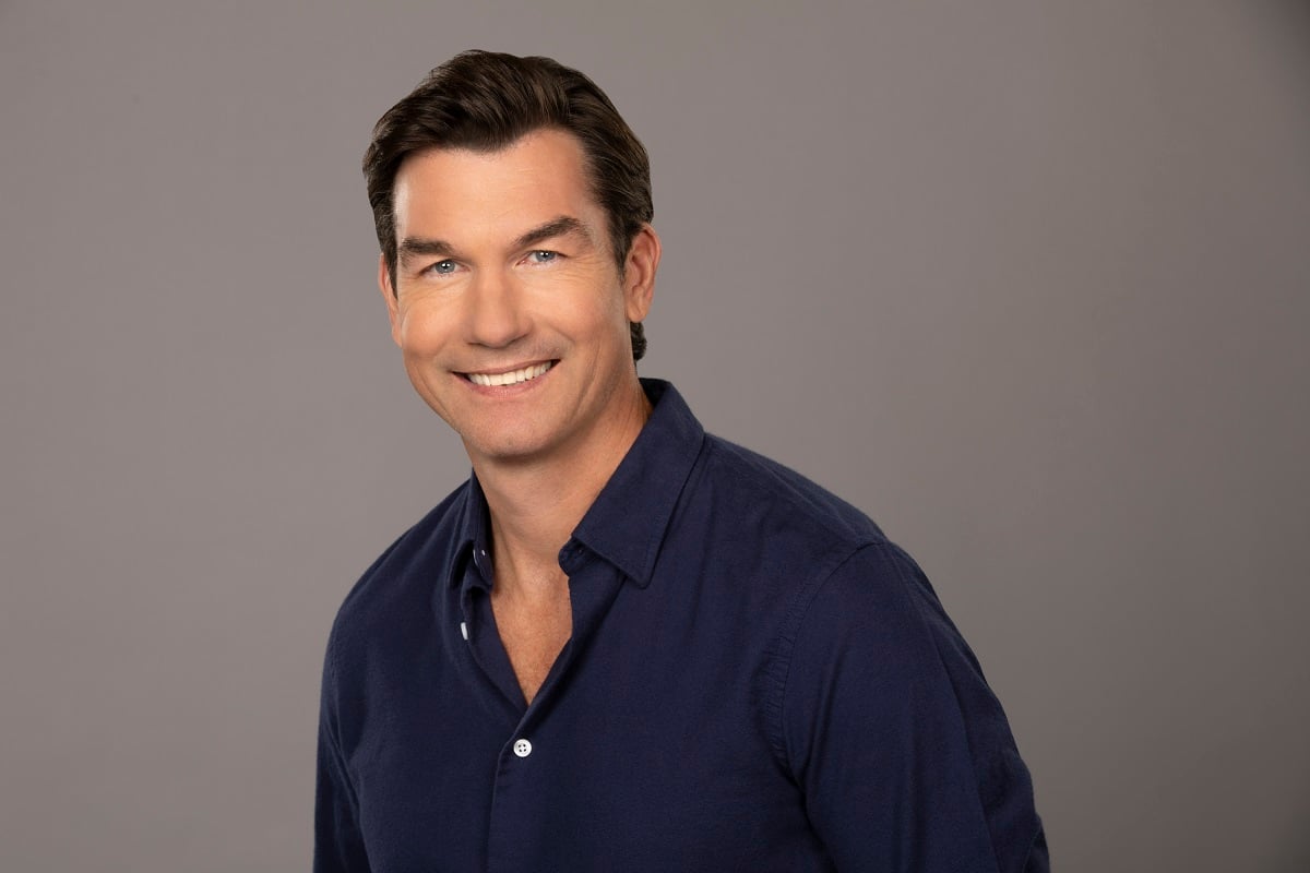 'The Talk' co-host Jerry O'Connell wearing a blue shirt and posing in front of a grey backdrop.