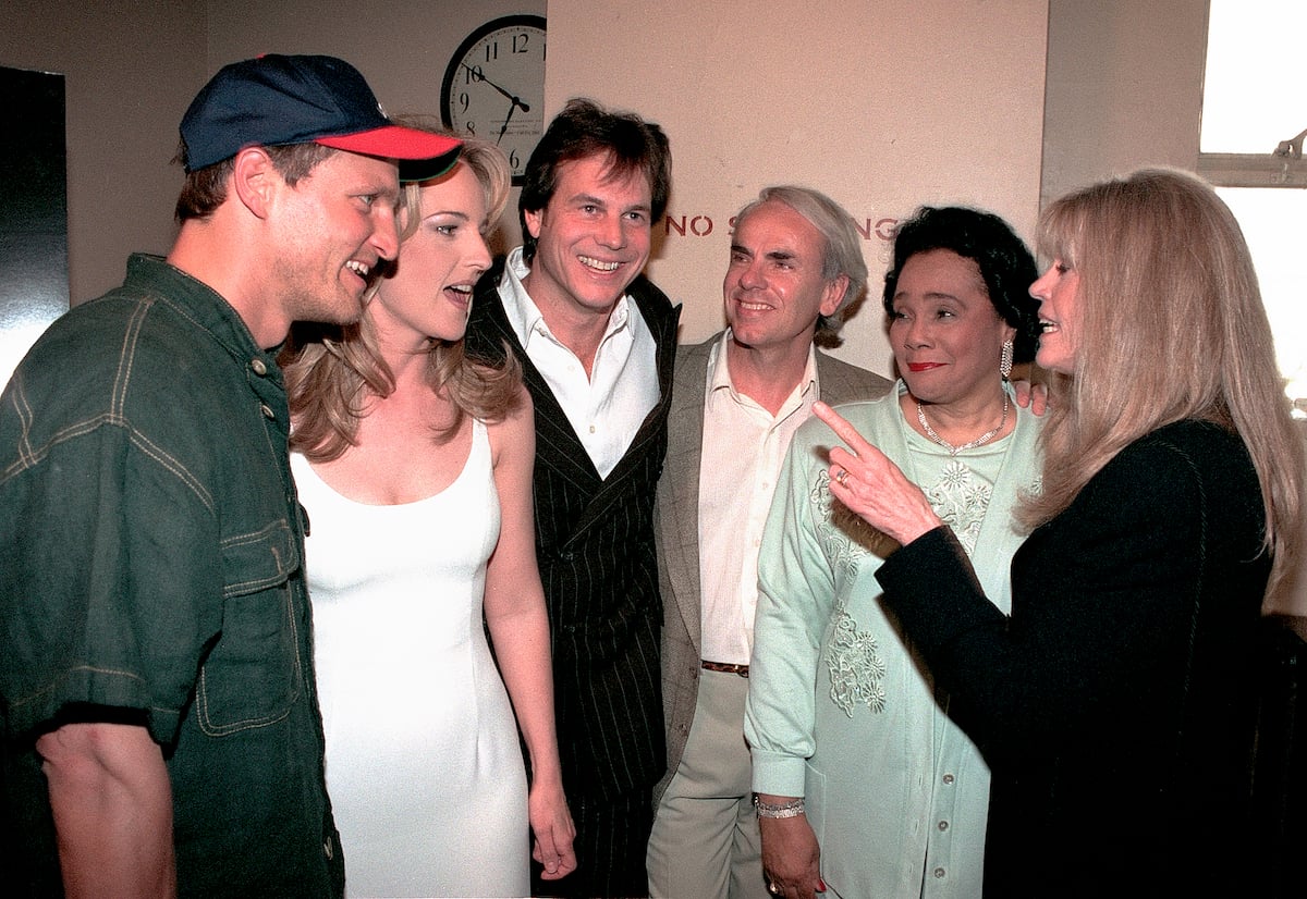 Woody Harrelson, Helen Hunt, Bill Paxton, Jan De Bont, Coretta Scott King, and Jane Fonda attend Twister premiere in 1996