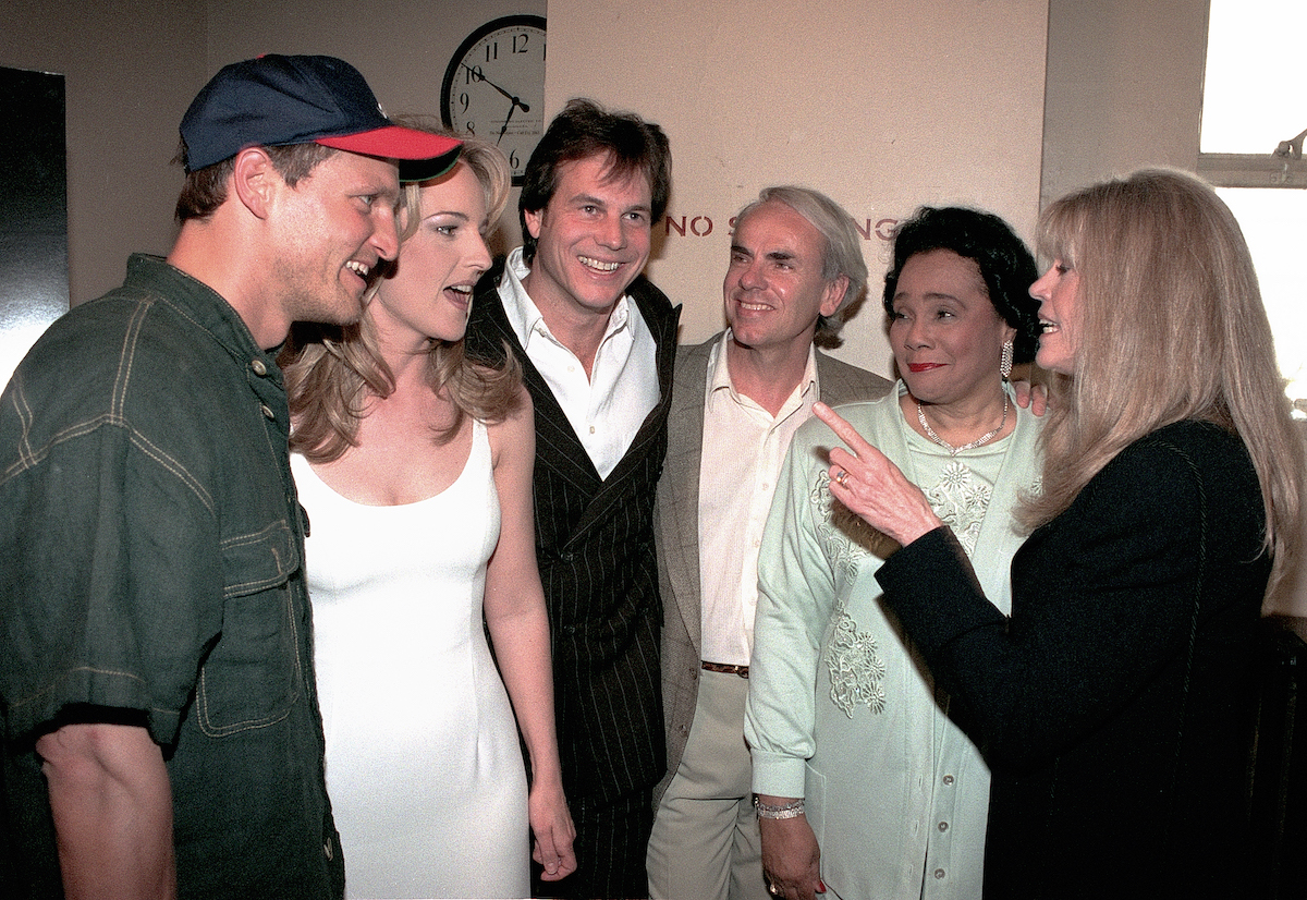 Woody Harrelson, Helen Hunt, Bill Paxton, Jan De Bont, Coretta Scott King, and Jane Fonda attend Twister premiere in 1996