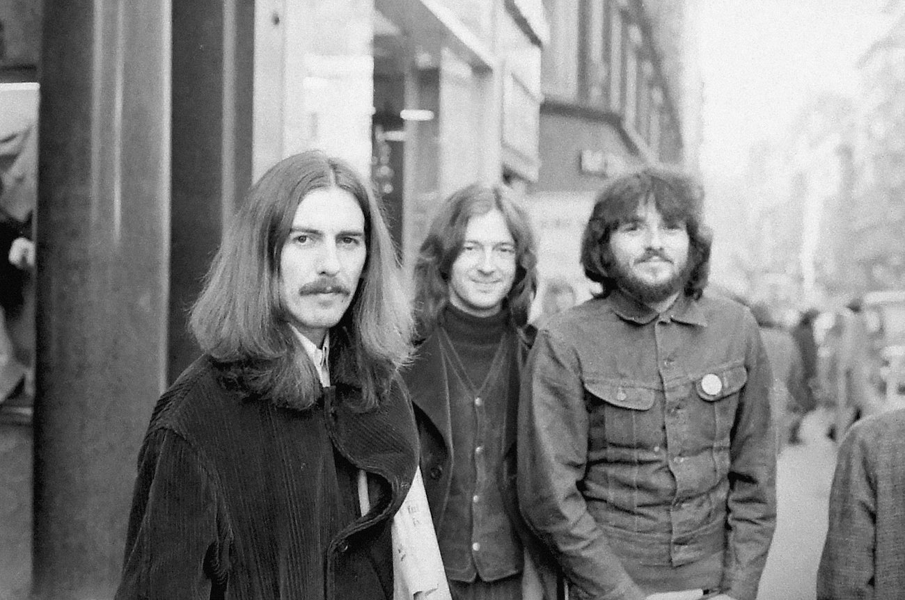 George Harrison, Eric Clapton, and Delaney Bramlett in Birmingham in 1969.
