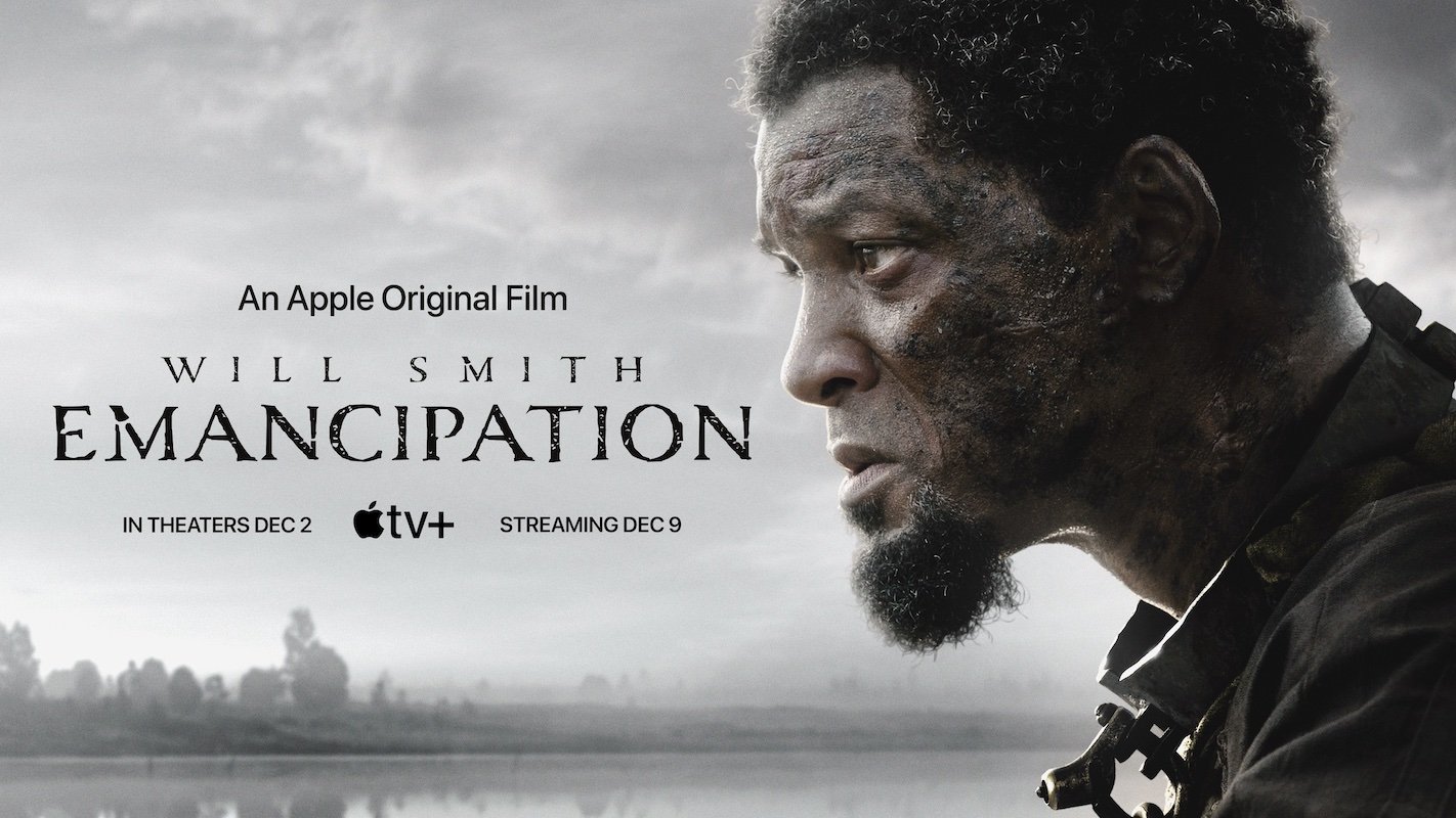 Will Smith looks to the left in the 'Emancipation' poster