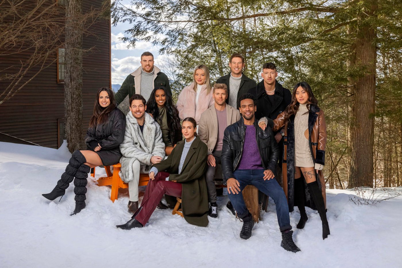Winter House Season 2 cast poses in the snow. 