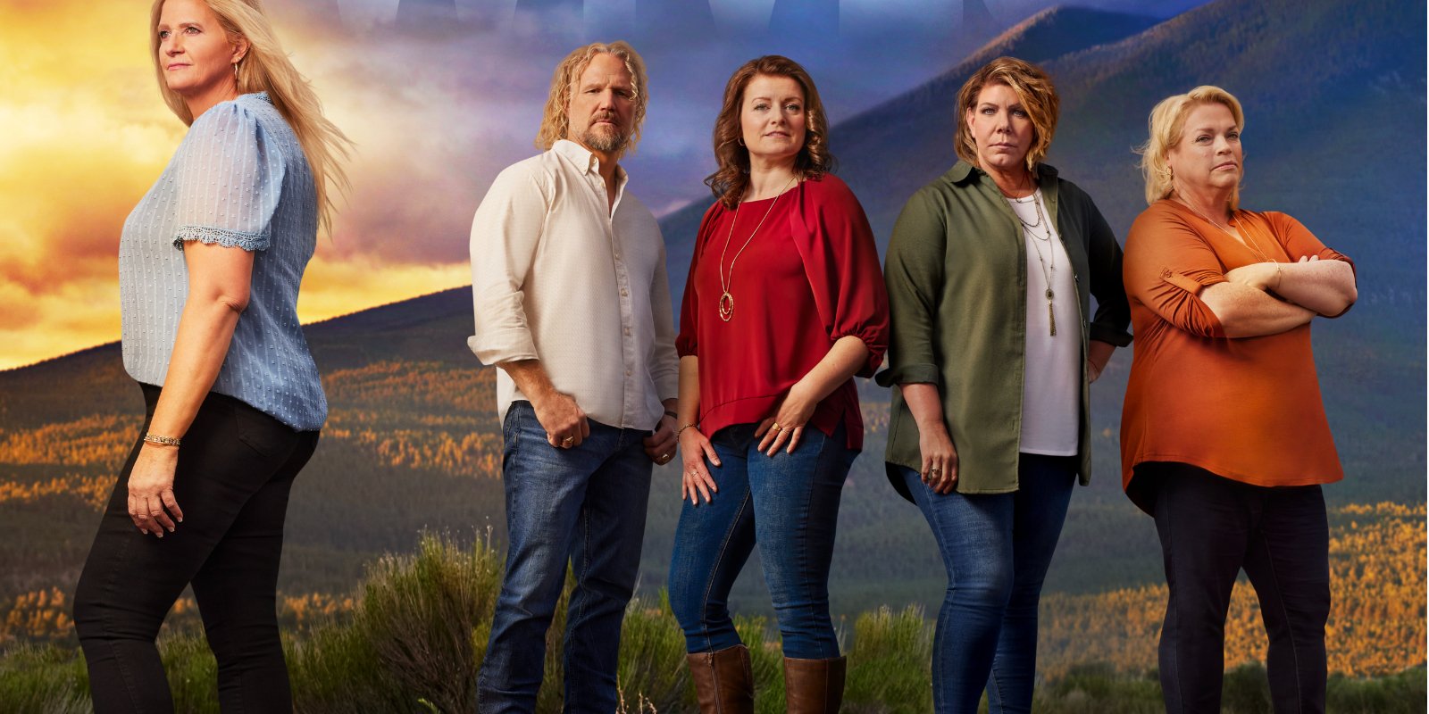 Christine, Kody, Robyn, Meri, and Janelle Brown in a 'Sister Wives.' promotional photo