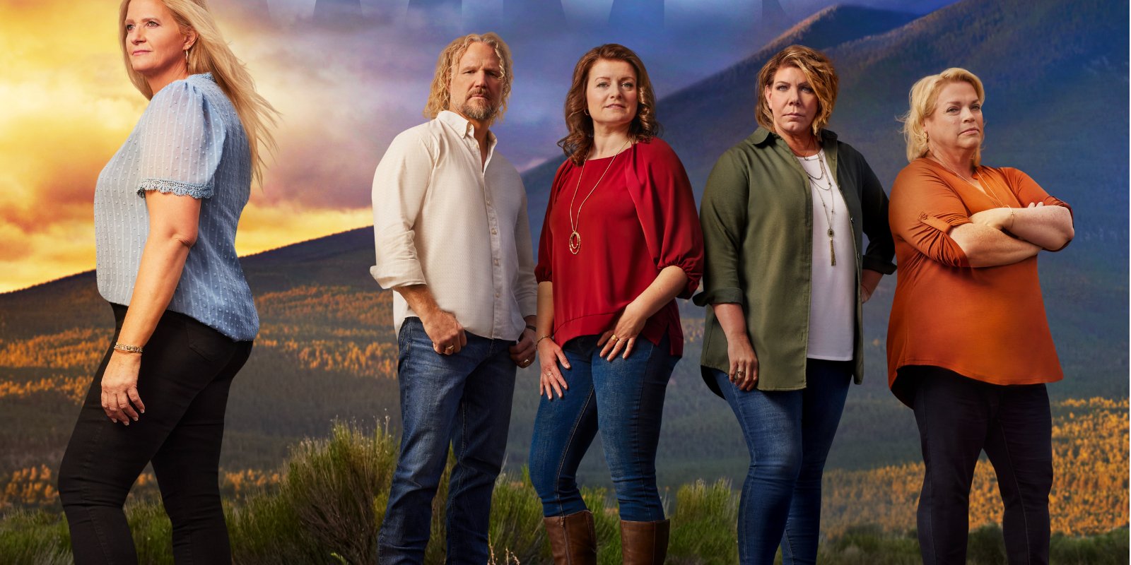 Christine, Kody, Robyn, Meri, and Janelle Brown in a  'Sister Wives.' promotional photo