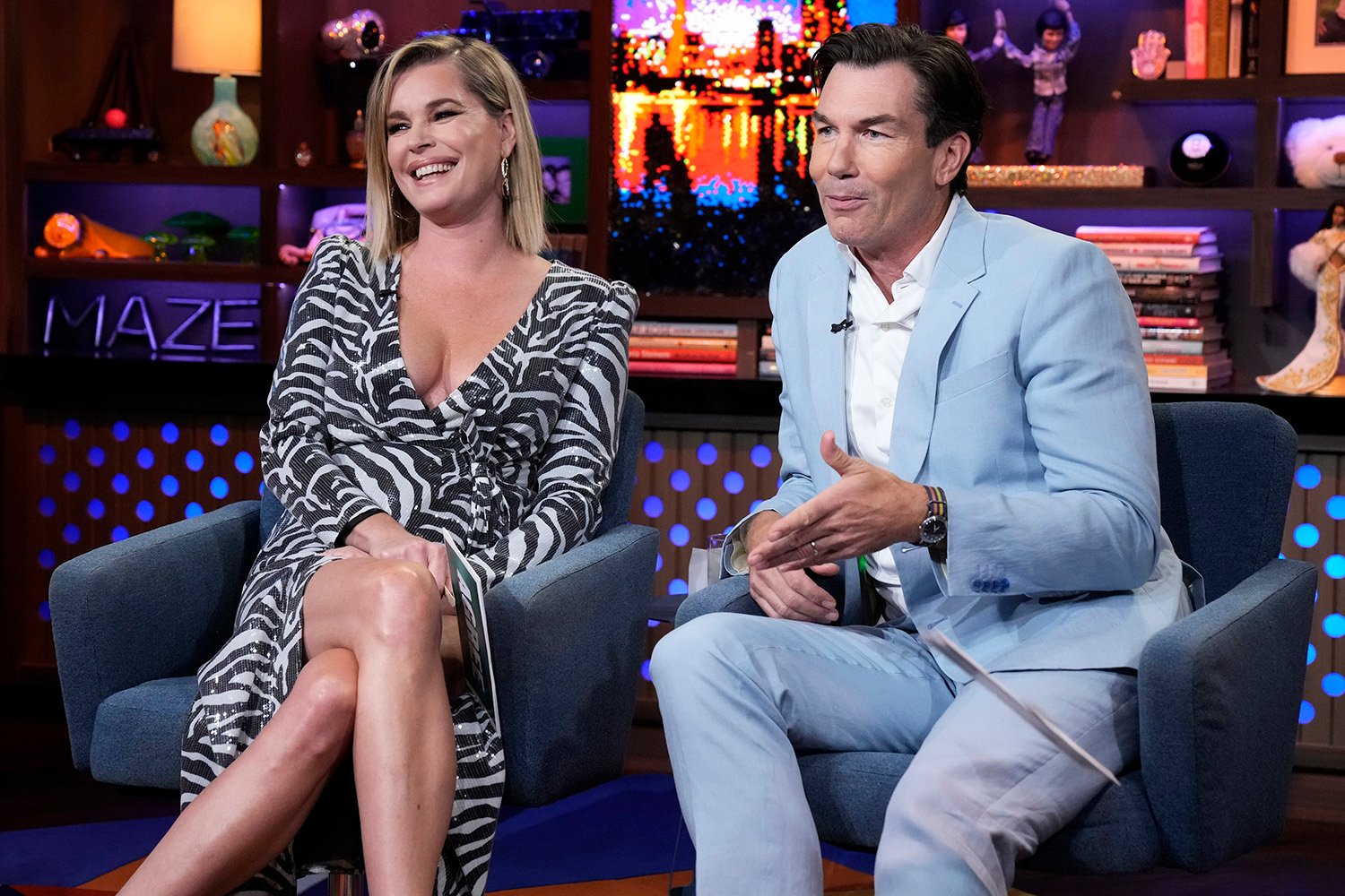The Real Love Boat hosts Rebecca Romijn and Jerry O'Connell on Watch What Happens Live With Andy Cohen