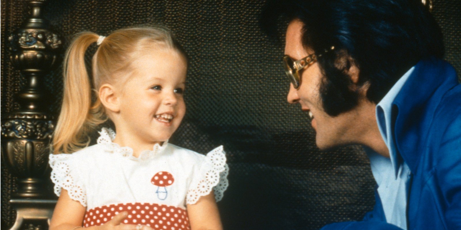Lisa Marie Presley and Elvis Presley photographed at Graceland in the early 1970s.
