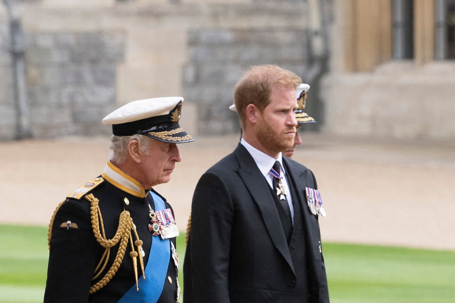 King Charles and Prince Harry body language at queen's funeral