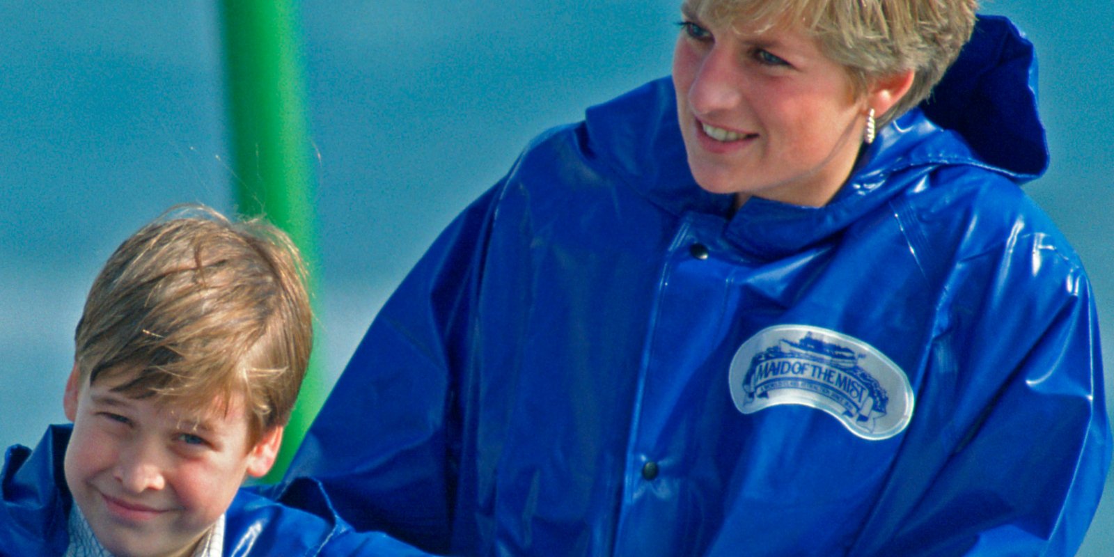 Prince William and Princess Diana in a photo taken on the Maid of the Mist at Niagra Falls in Toronto, Canada.