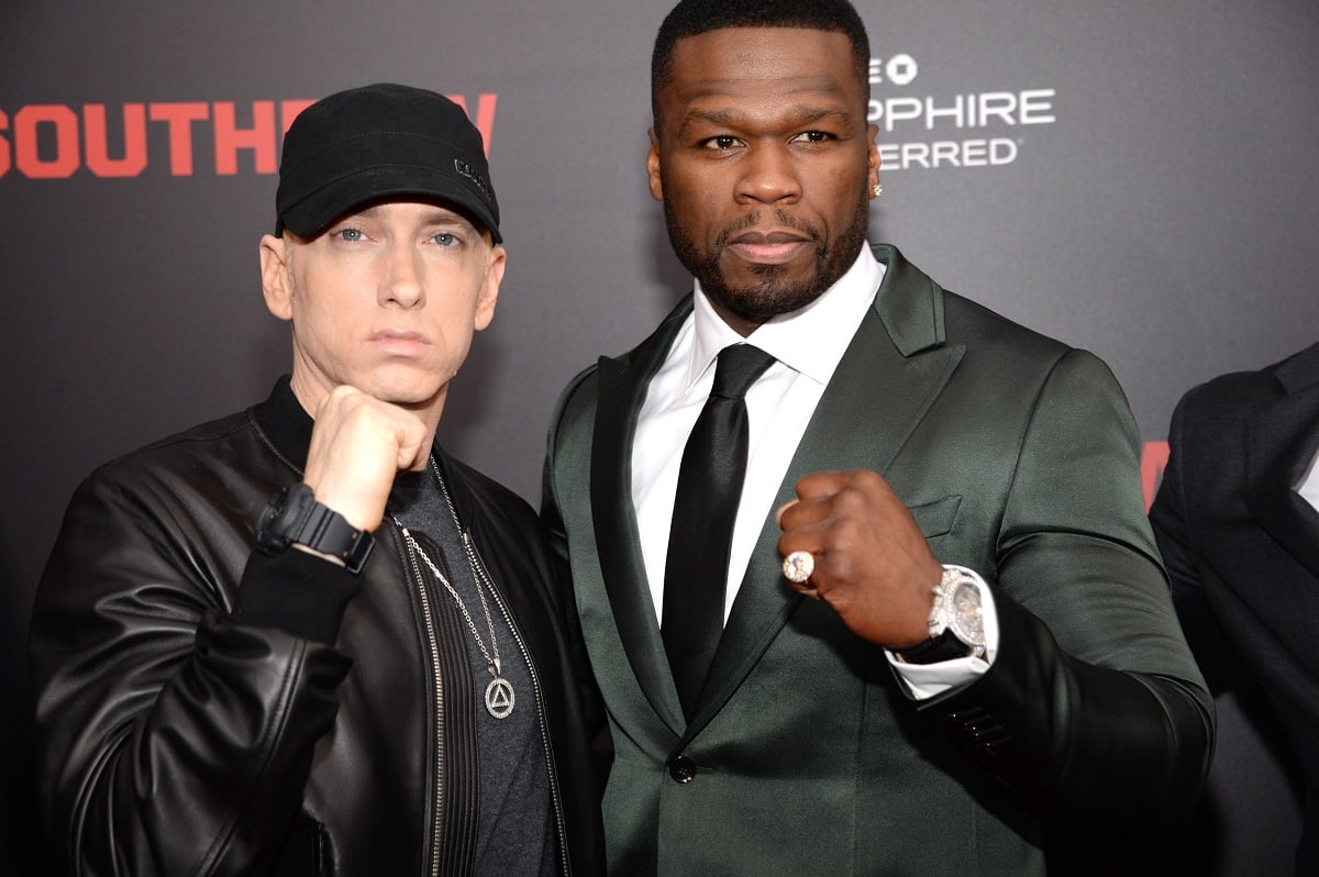 50 Cent and Eminem at the 'Southpaw' premiere.